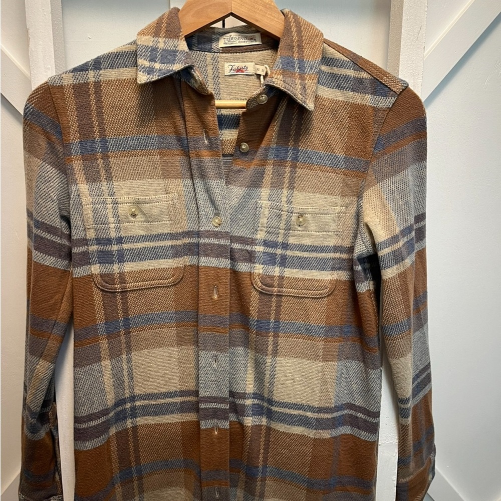 Like new FAHERTY Women’s Casual Plaid Shirt - Brown and Blue
